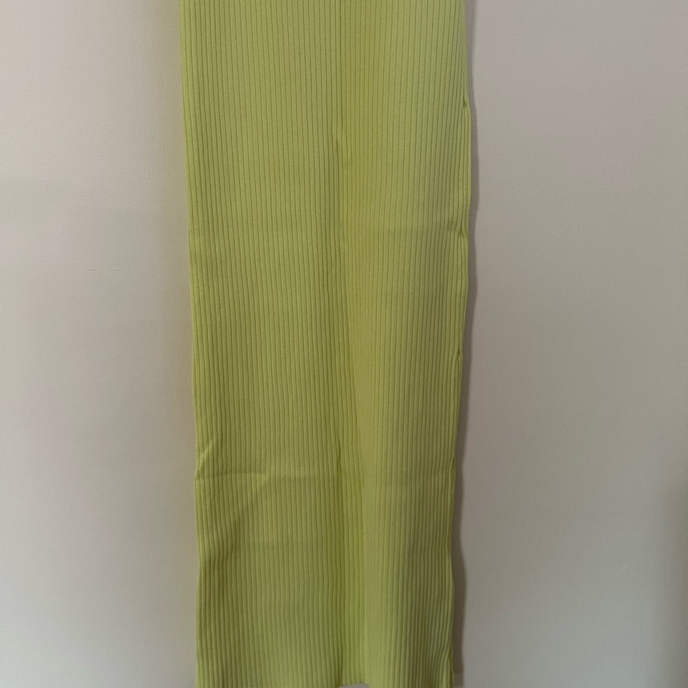 Zara Women Yellow Green Ribbed Knit Dress w/ Crop Button Down Top Cardigan Small - Picture 15 of 17